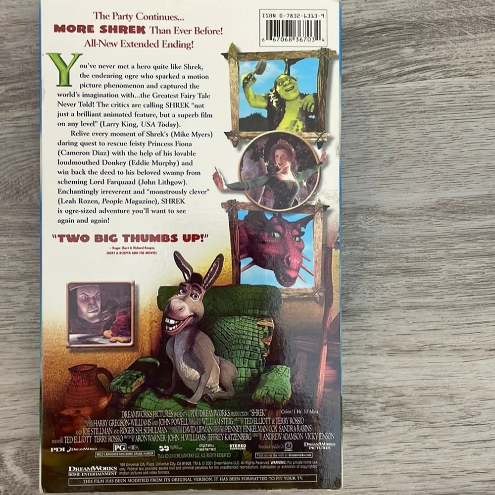 Shrek VHS Movie - 2001 Animated Comedy Rated G